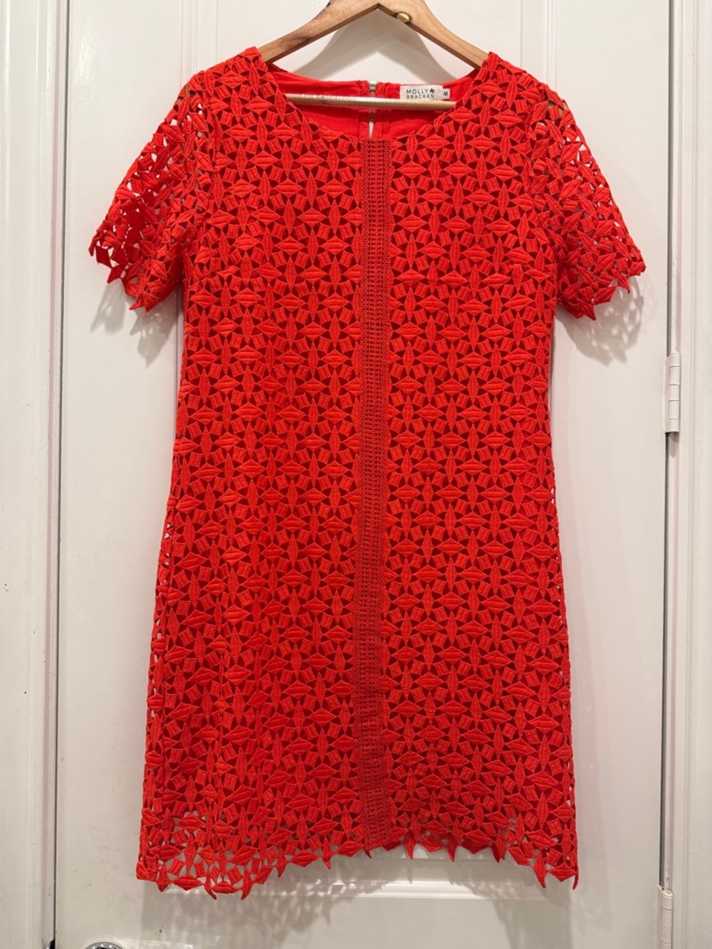 Molly Bracken Bright Red Crochet Mini Dress